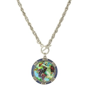 1928 Jewelry Winery Enamel Multi-Color Grapes Decal Large Pendant Toggle Necklace 26"