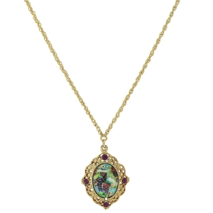 1928 Jewelry Winery Grapes Decal Purple Accent Filigree Pendant Necklace 16"   3" Extender