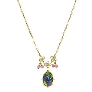 1928 Jewelry Winery Petite Purple Grapes Decal Pendant With Beads Necklace 16"   3" Extender