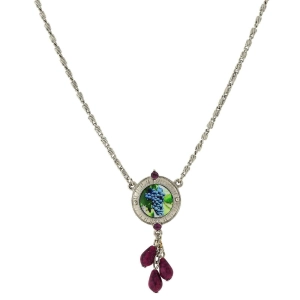 1928 Jewelry Winery Purple Grapes Decal And Amethyst Color Drop Necklace 16"   3" Extender