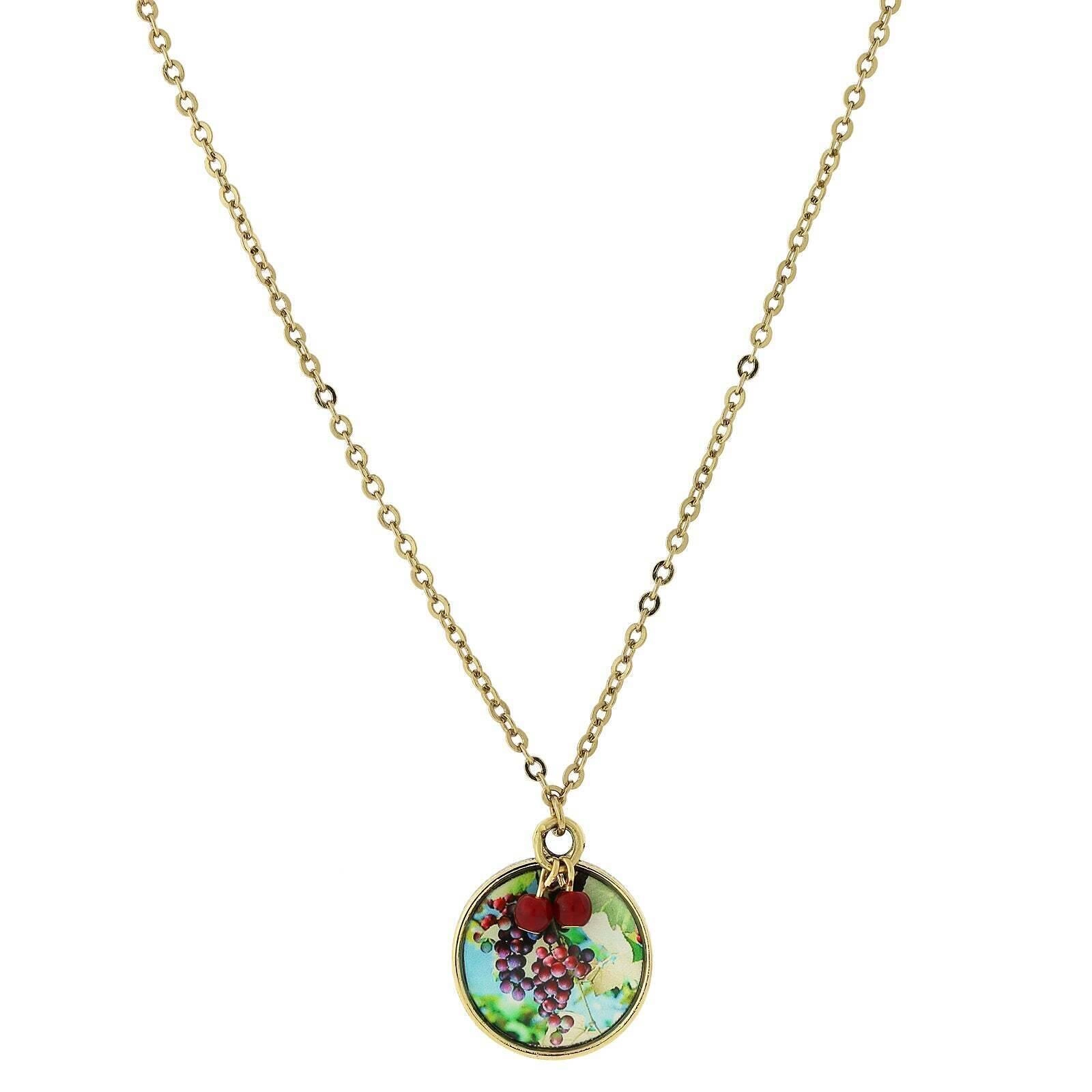 1928 Jewelry Winery Round Grapes Decal Pendant Necklace 16"   3" Extender