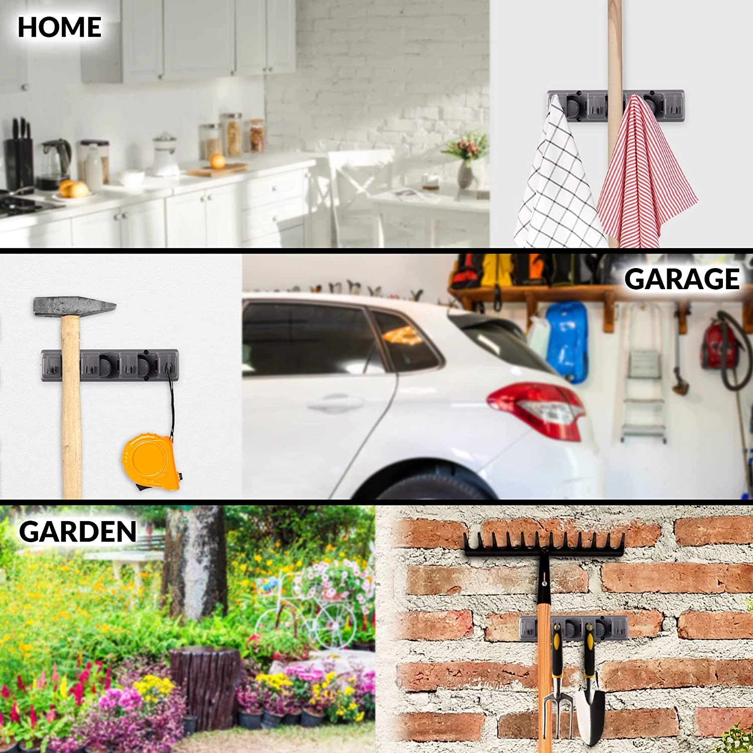 (3 Slots) Organizer Utility Racks Mop Holder and Broom Hanger