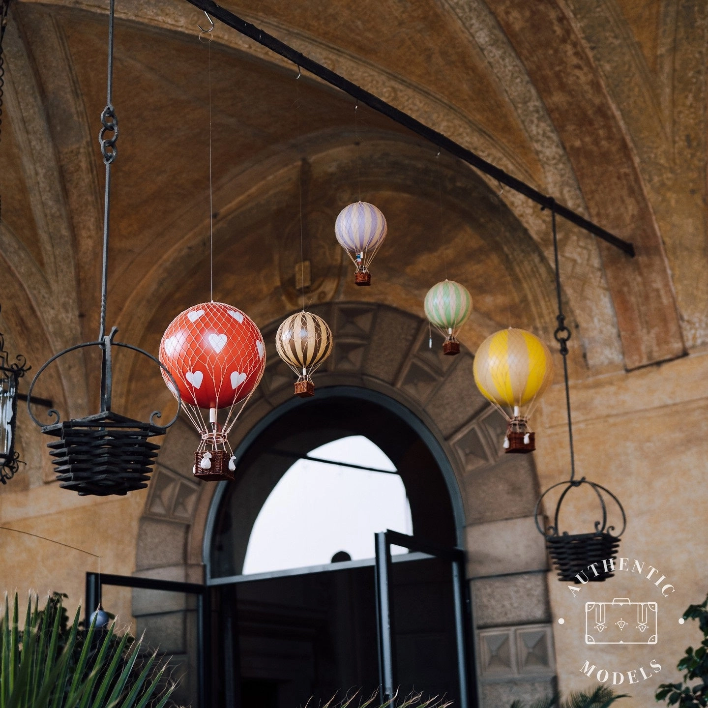 Authentic Models Royal Aero. Red Hearts - Hot Air Balloon Hanging Decor - 56cm