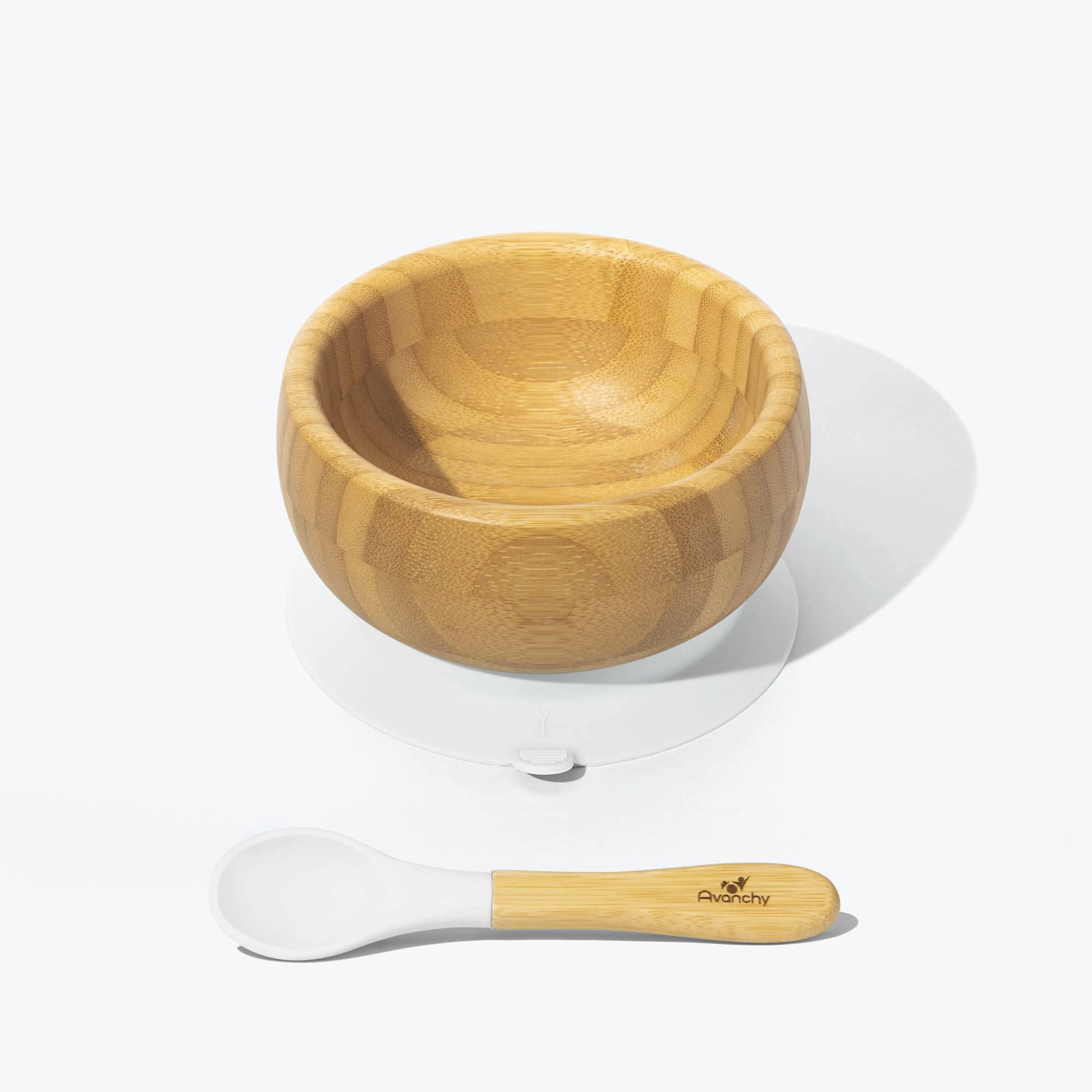 Avanchy Bamboo Suction Baby Bowl   Spoon - White