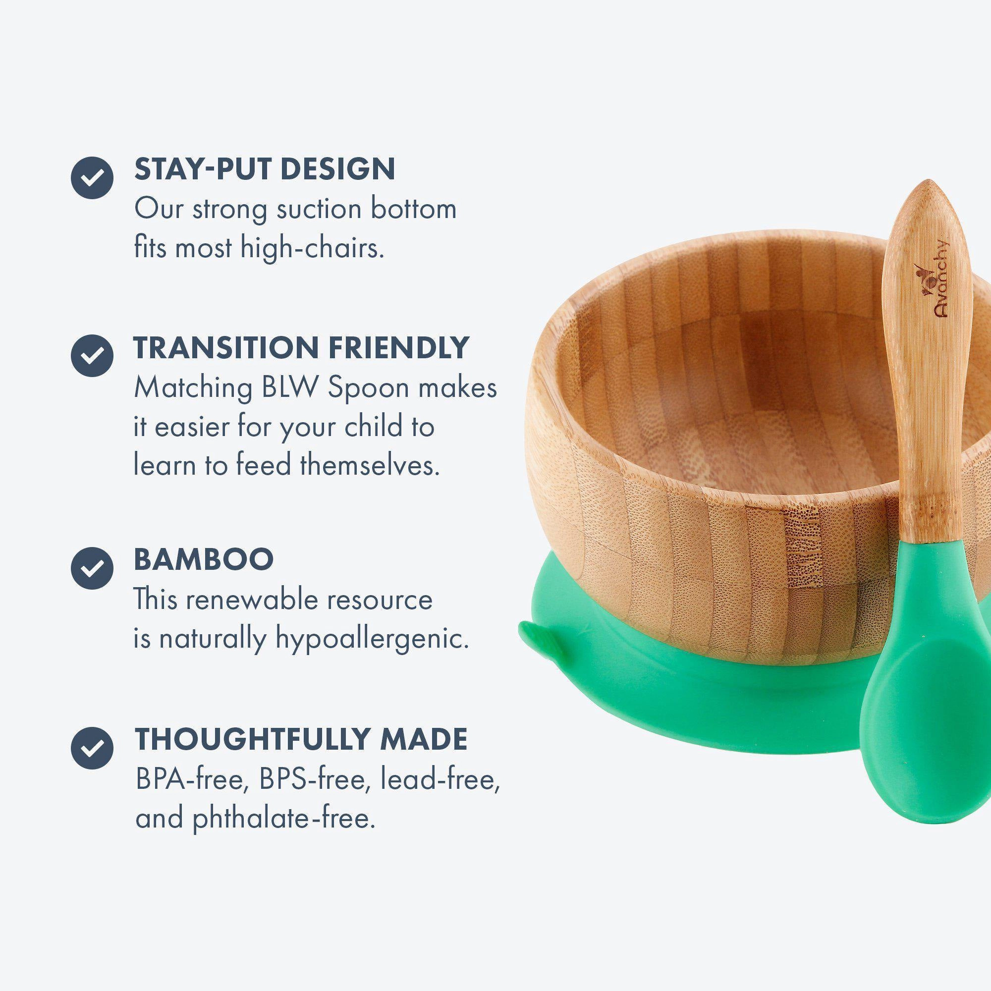 Avanchy Bamboo Suction Baby Bowl   Spoon - White