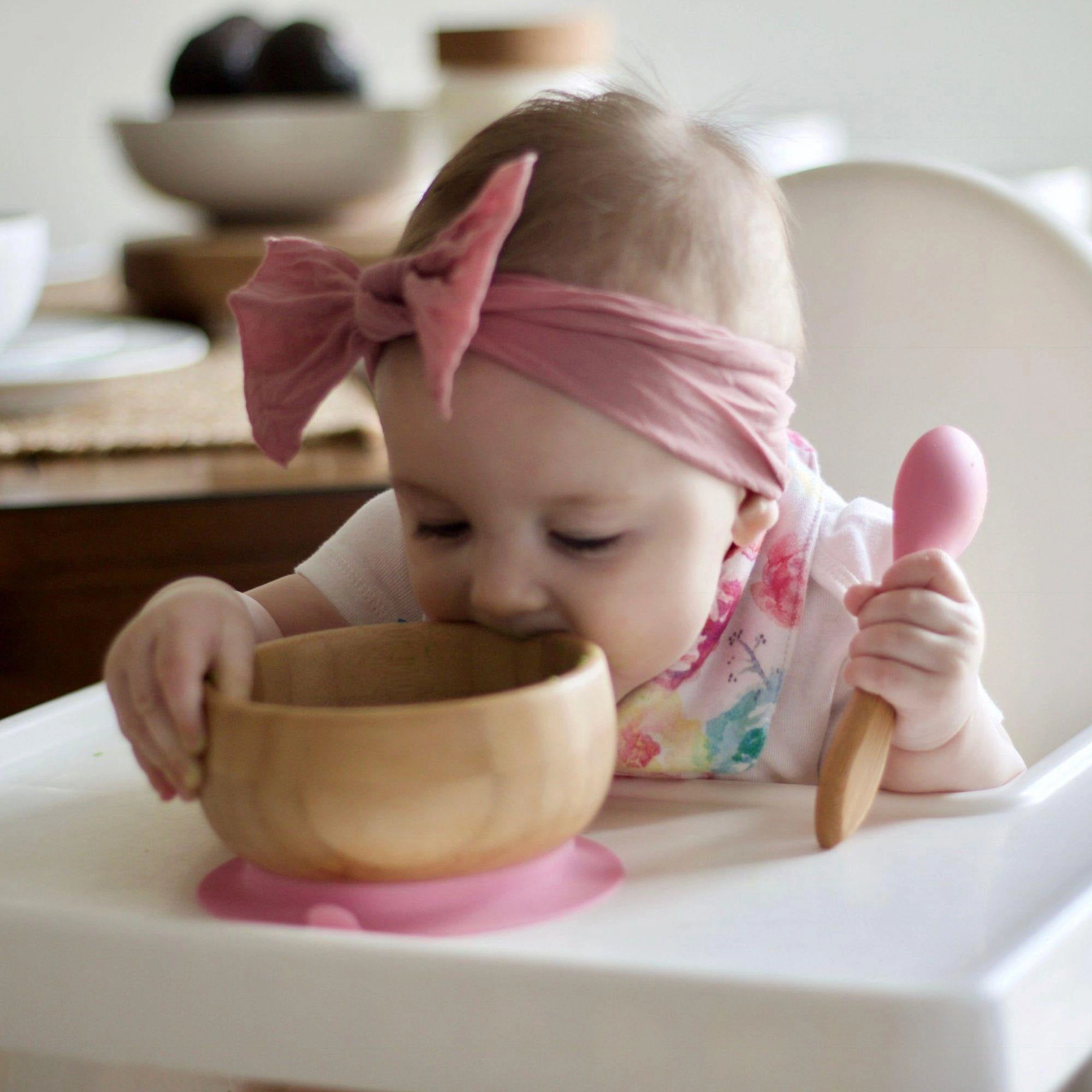 Avanchy Bamboo Suction Baby Bowl   Spoon - White