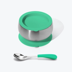Avanchy Stainless Steel Baby Bowl With Spoon Combo   Air Tight Lid - Green