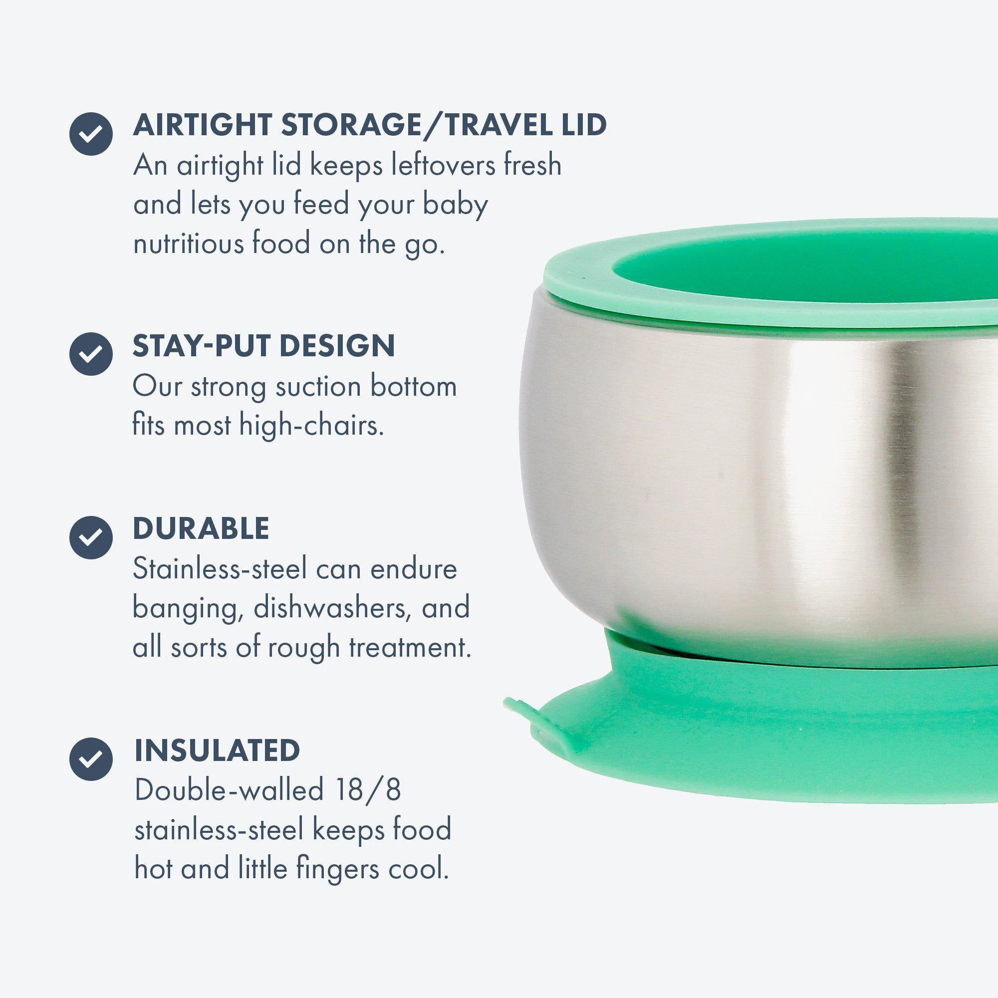 Avanchy Stainless Steel Baby Bowl With Spoon Combo   Air Tight Lid - Green