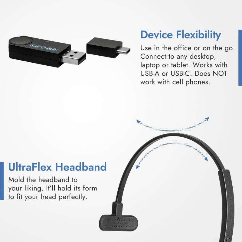 Leitner LH470 Wireless Computer Headset – USB Dongle