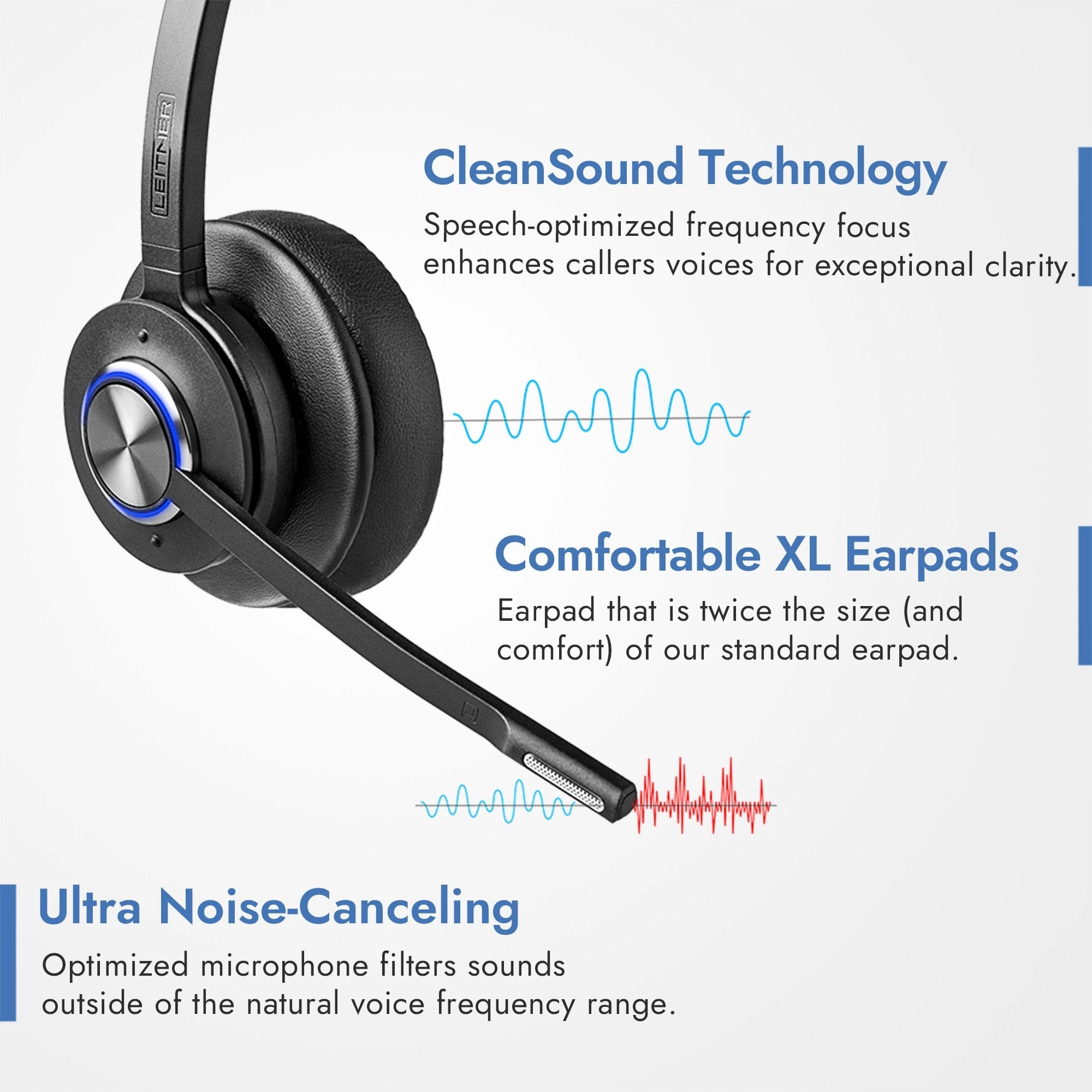 Leitner LH470XL Wireless Computer Headset – USB Dongle