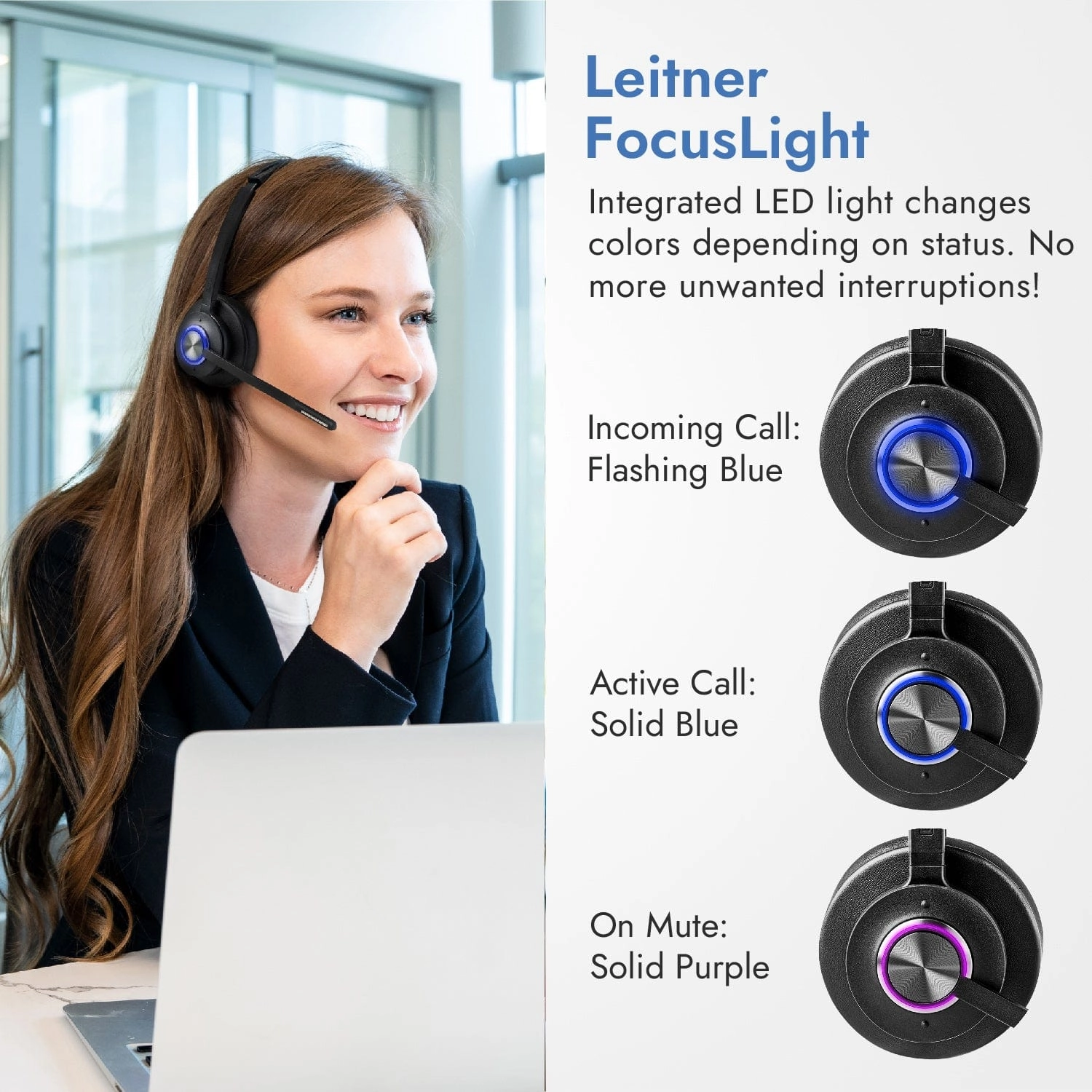 Leitner LH470XL Wireless Computer Headset – USB Dongle