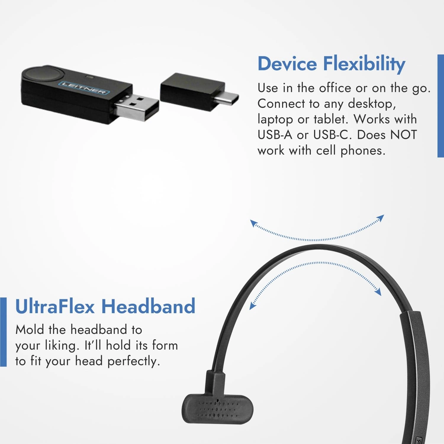 Leitner LH470XL Wireless Computer Headset – USB Dongle