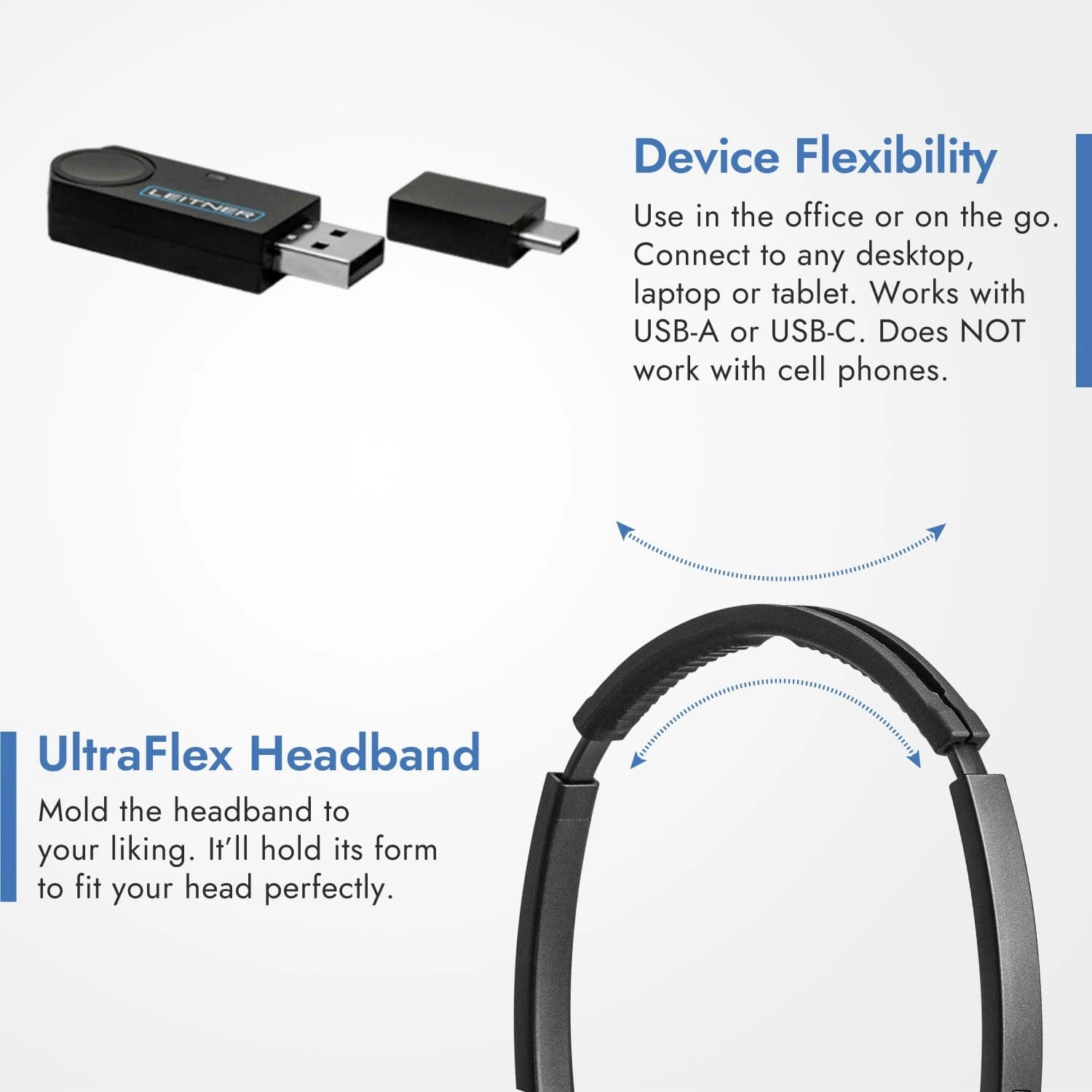 Leitner LH475XL Wireless Computer Headset – USB Dongle