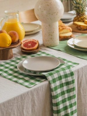 Linen Placemats Set of 2 | Green Gingham