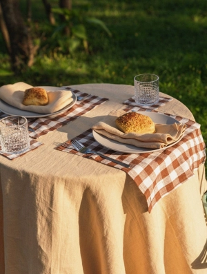 Linen Placemats Set of 2 | Mocha Gingham