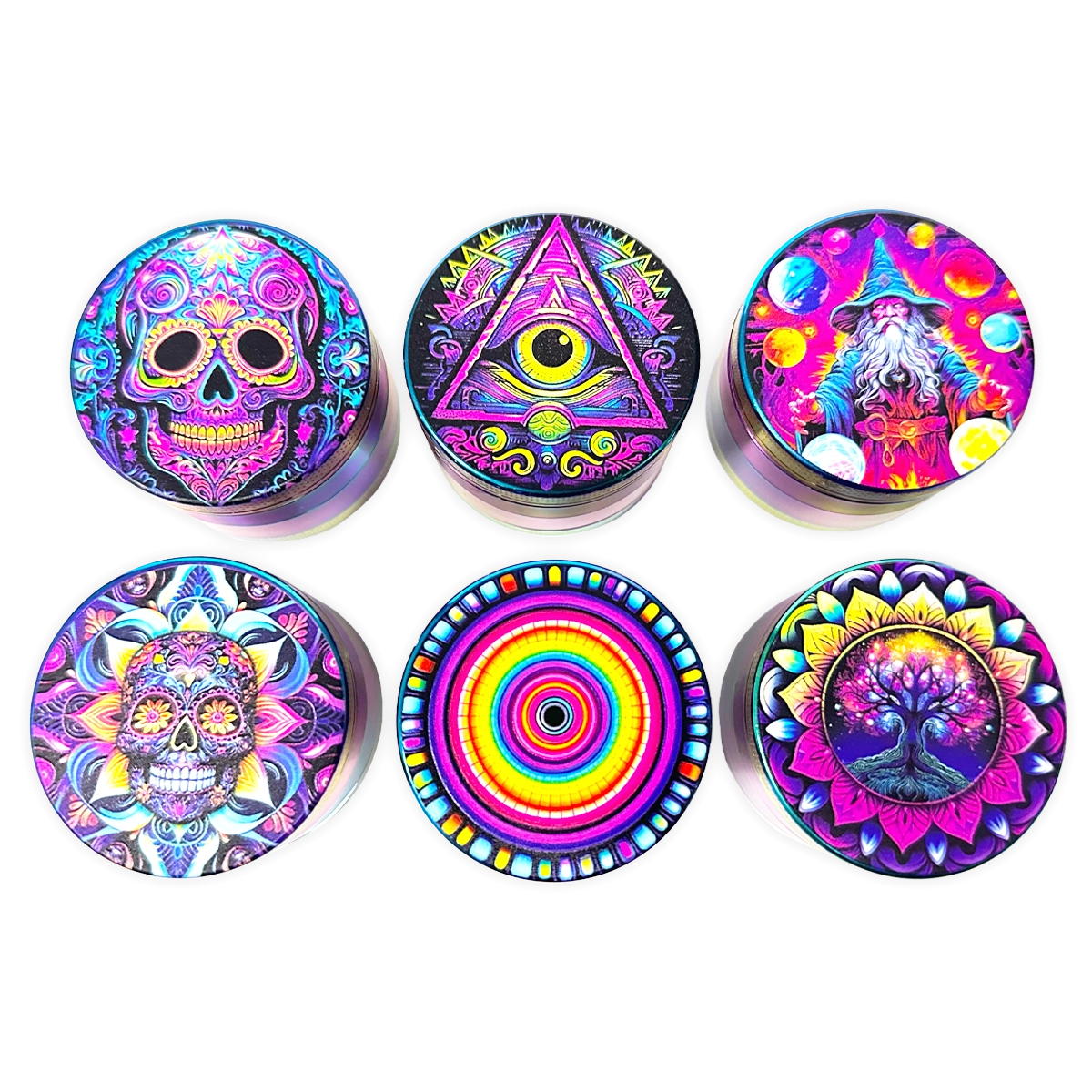 Metal 4 Piece Grinder with Printed Top - 6 Pieces Per Retail Ready Display 25552