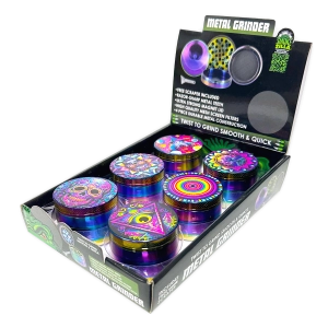 Metal 4 Piece Grinder with Printed Top - 6 Pieces Per Retail Ready Display 25552