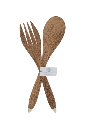 Pearl coconut salad servers / Wood
