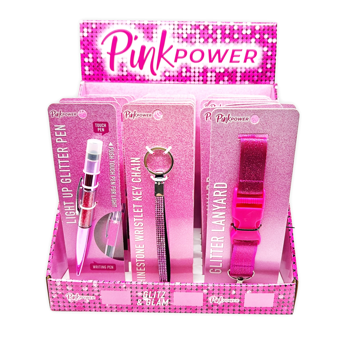 Pink Power Key Chain LanyardandPen Assortment - 22 Pieces Per Retail Ready Display 88529