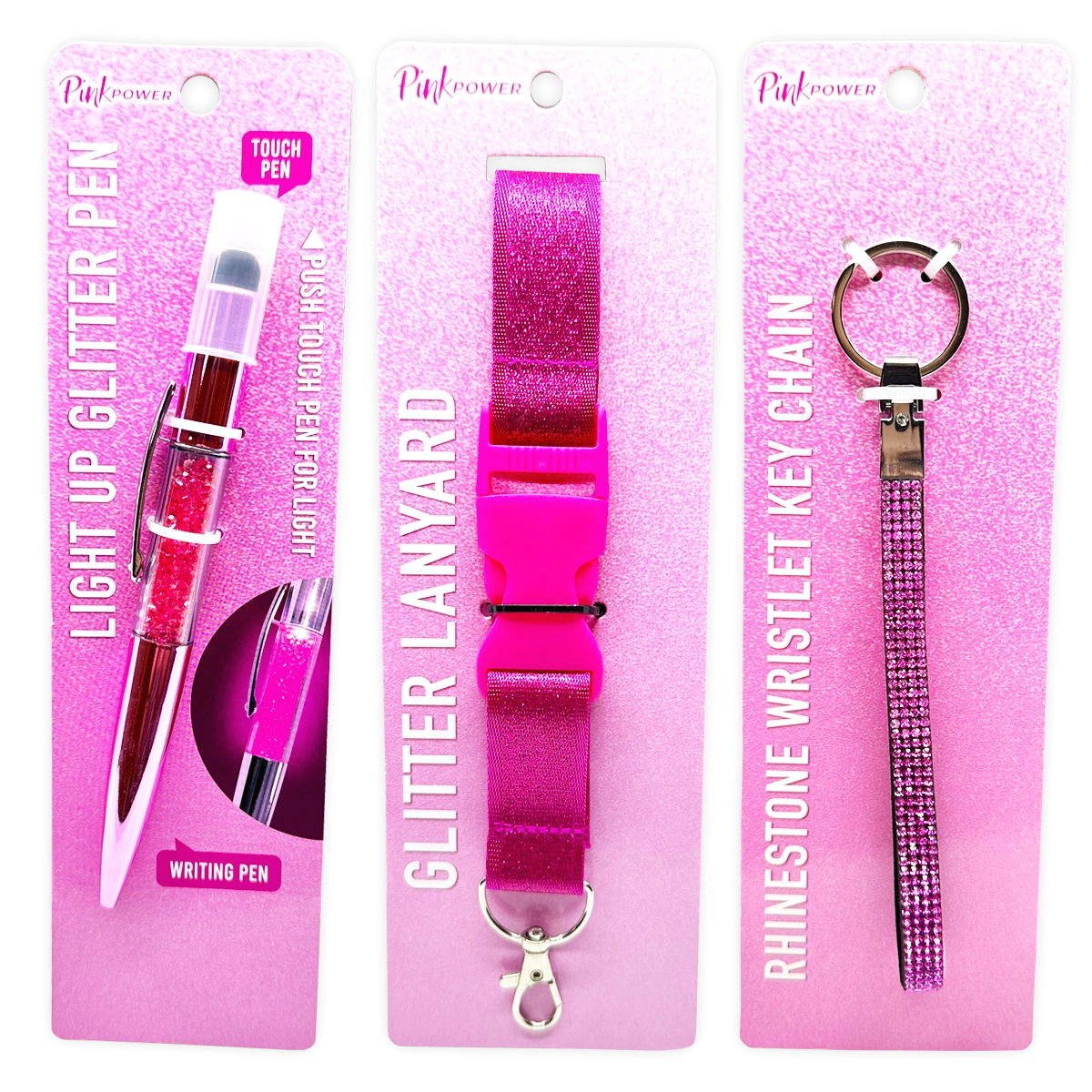 Pink Power Key Chain LanyardandPen Assortment - 22 Pieces Per Retail Ready Display 88529