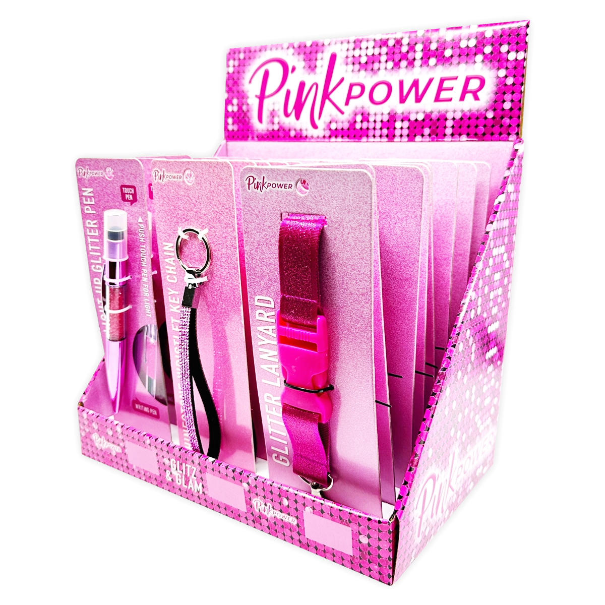 Pink Power Key Chain LanyardandPen Assortment - 22 Pieces Per Retail Ready Display 88529