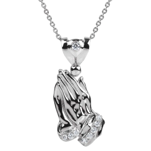 Praying Hands Rhodium Pendant