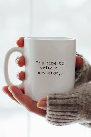 "New Story" cozy at home mug