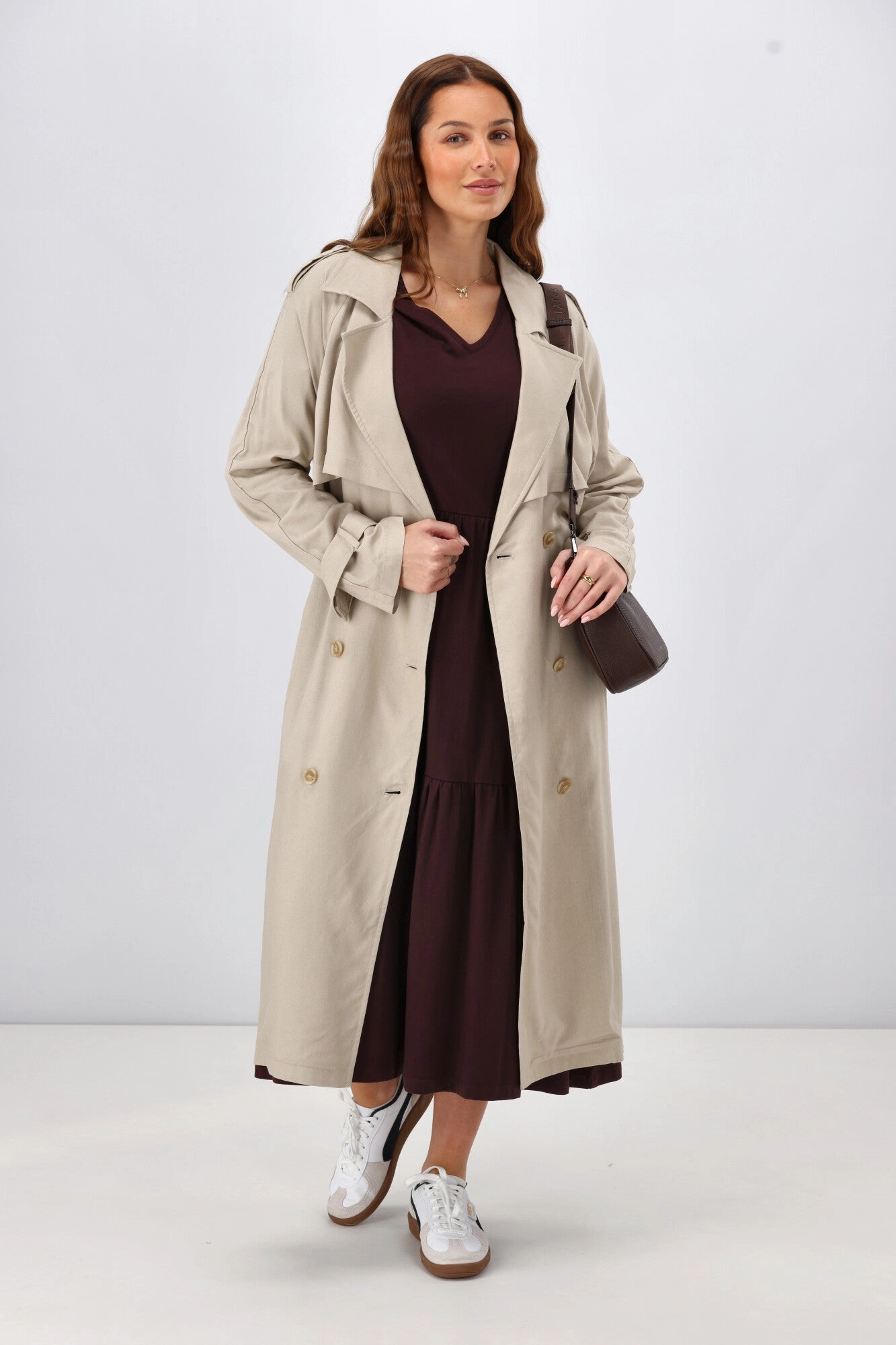 Shine On Essential Long Sleeve Tiered Dress Chocolate
